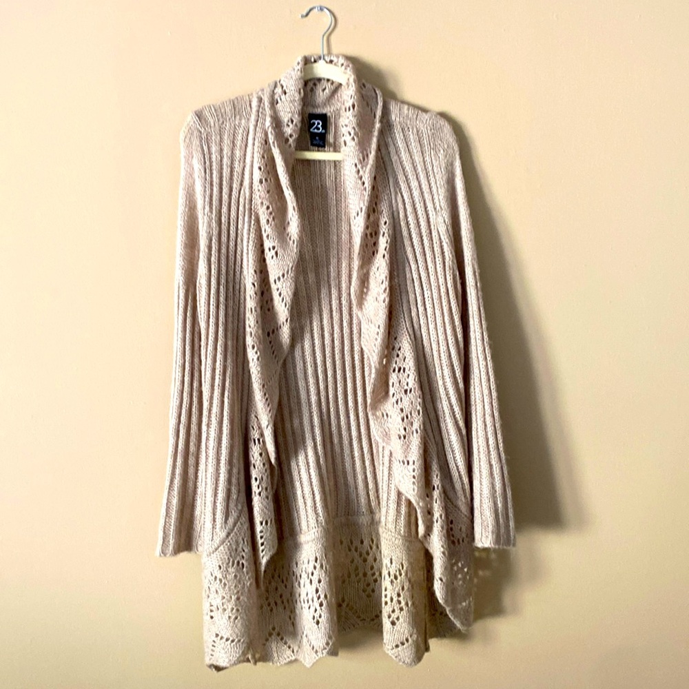 23rdSt long sleeve beige sweater, cardigan style.